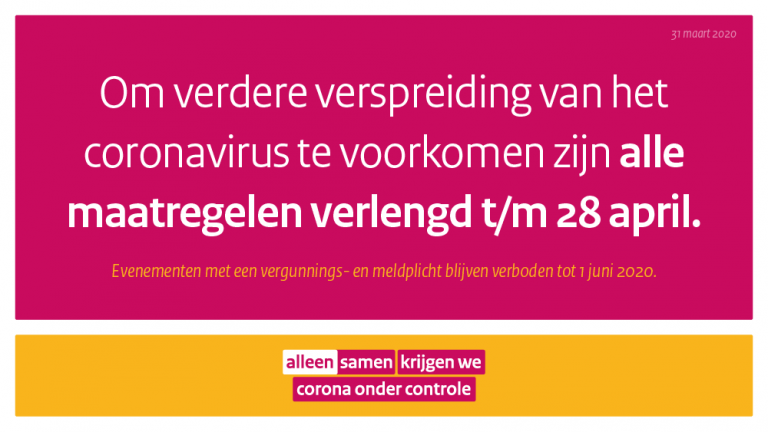 Coronamaatregelen verlengd tot en met dinsdag 28 april